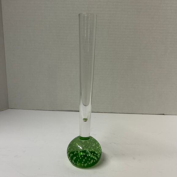 Vintage Green Glass Bullicante Bud Vase Made in Portugal - Picture 1 of 8